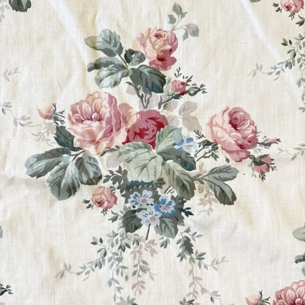 Vintage Croscill Chestnut Hill Rose Curtain Panels 3 Waterfall Valance Set 5Pc